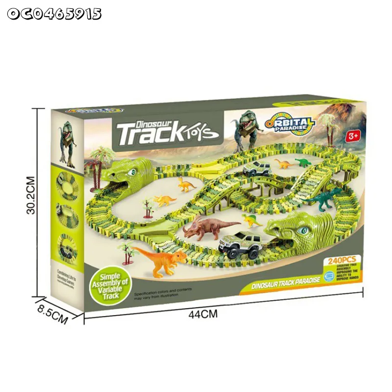 Gift Items Green Electric Dinosaur Truck Car Toy Race Multiple Track Assembly Game with PVC Dinosaur Model Toy for Boys