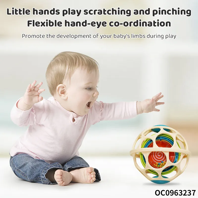 Hand Eye Coordination Shake Rattle Drum Baby Hand Grabbing Toy Felt Balls Baby Stress Ball Toy