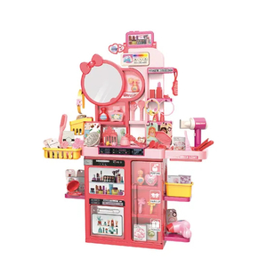 Wholesale DIY Fashion Cosmetic Make up Set Plastic Toy Girls Pretend Beauty Dressing Table Toy with Mirror and Lighting