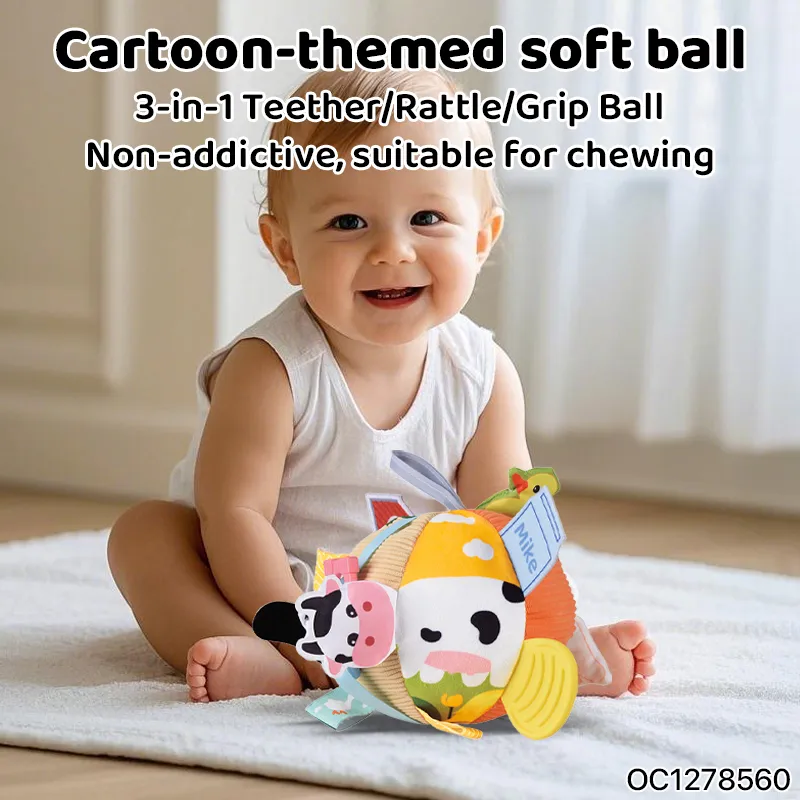Wholesale Soft Sensory Hand Squeeze Stress Plush Stuffed Soft Ball Baby Teether Toy