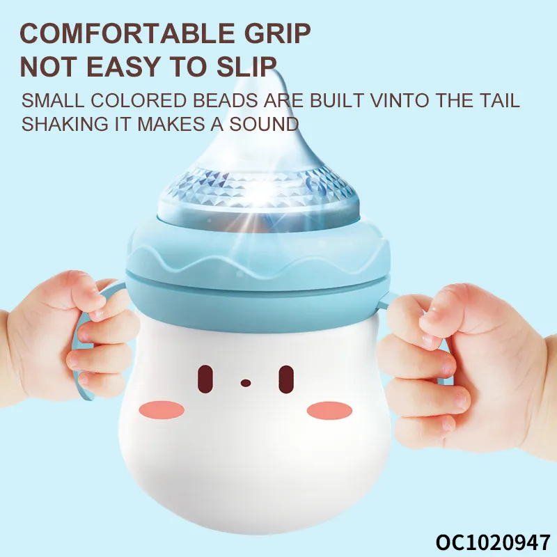 Cartoon Nursing Bottle Design Baby Rattle Plastic Electric Montessori Sensory Toys with Light up and Music