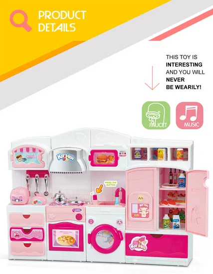 Wholesale Girls Gift Pretend Children's Plastic Mini Pink Kitchen Cabinet Tool Play Toy with Music for Girls