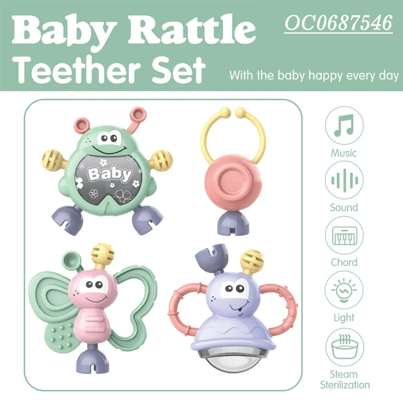 Wholesale Montessori Silicone Musical Baby Rattles and Teethers Toy with Night Light