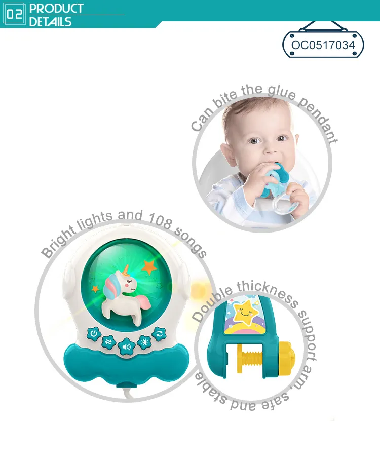 Sensory Baby Bed Crib Musical Mobile with Hanging Rattle Toy