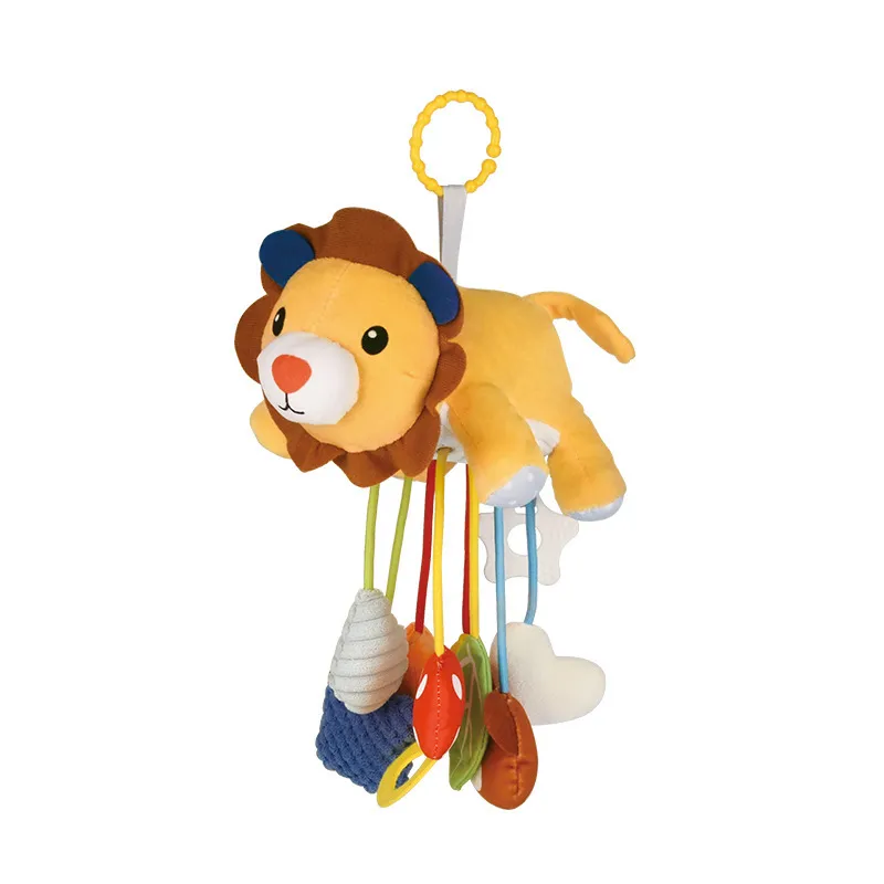 Hanging Custom Plush Toy Stuffed Lion Animal Newborn Pull String Toys Baby Rattles Crib Mobile Electric Rotating Toy for Infant Bed