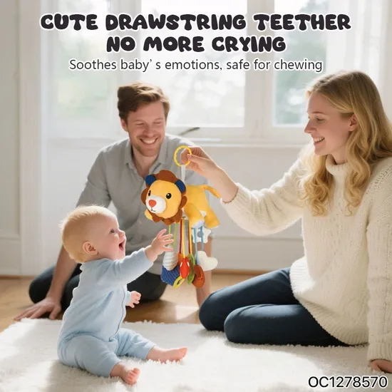 Hanging Custom Plush Toy Stuffed Lion Animal Newborn Pull String Toys Baby Rattles Crib Mobile Electric Rotating Toy for Infant Bed