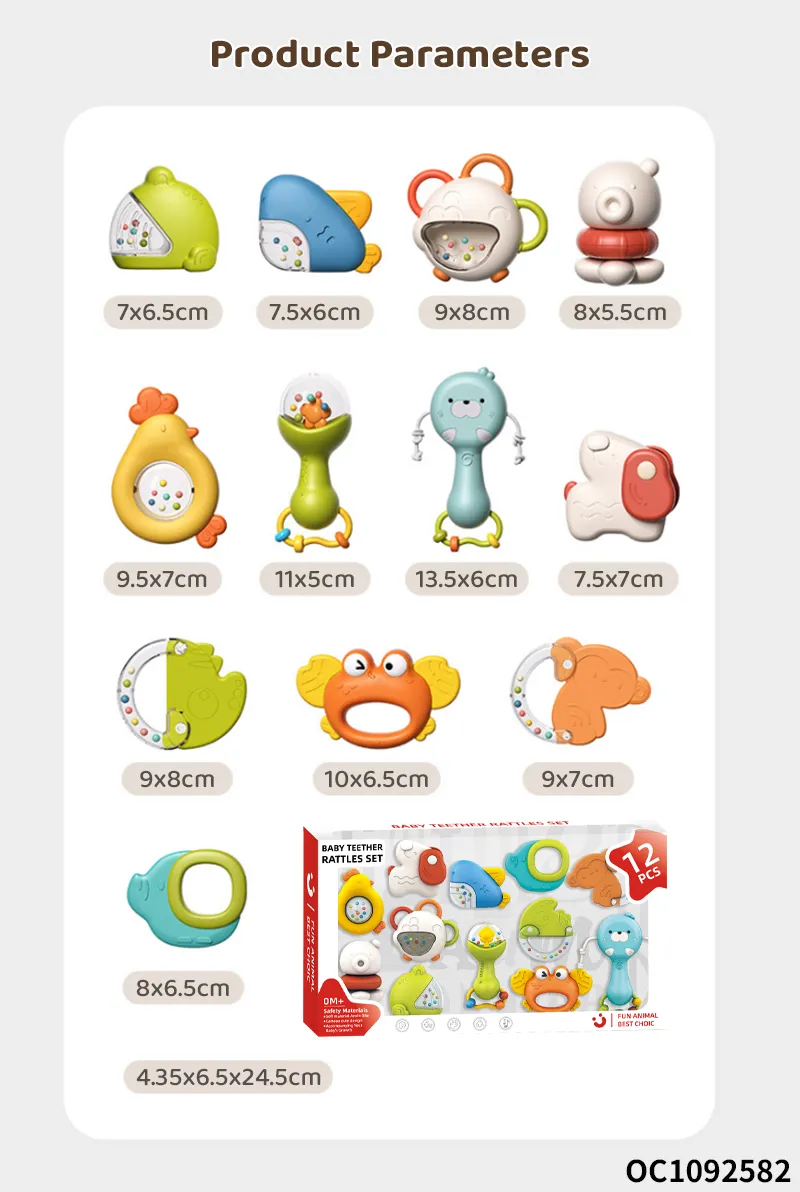 Wholesale Teether Lovely Animal Shape Hand Toys Baby Silicone Rattle Montessori Rattle Set Toy