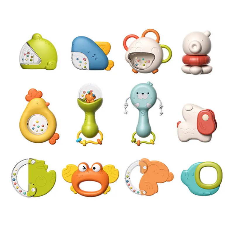 Wholesale Teether Lovely Animal Shape Hand Toys Baby Silicone Rattle Montessori Rattle Set Toy