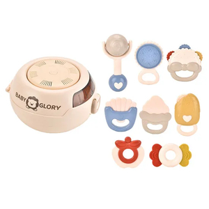 Wholesale Montessori Newborn Gift Set Soft Teether Silicone Plastic Hand Rattle Bell Baby Teether Toy