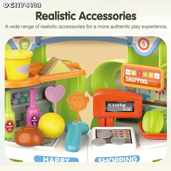 Groceries Market Stand Toys Supermarket Shopping Scanner Pretend to Play with Fruits Vegetable Cheap Cash Register Play Set Toys