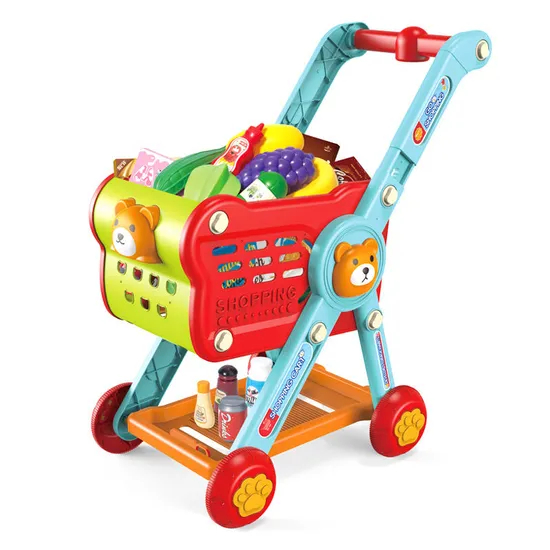 Pretend Simulation Cashier Counter Children Play Shopping Cart Fruit Vegetables Supermarket Toy for Kids Baby Indoor Game
