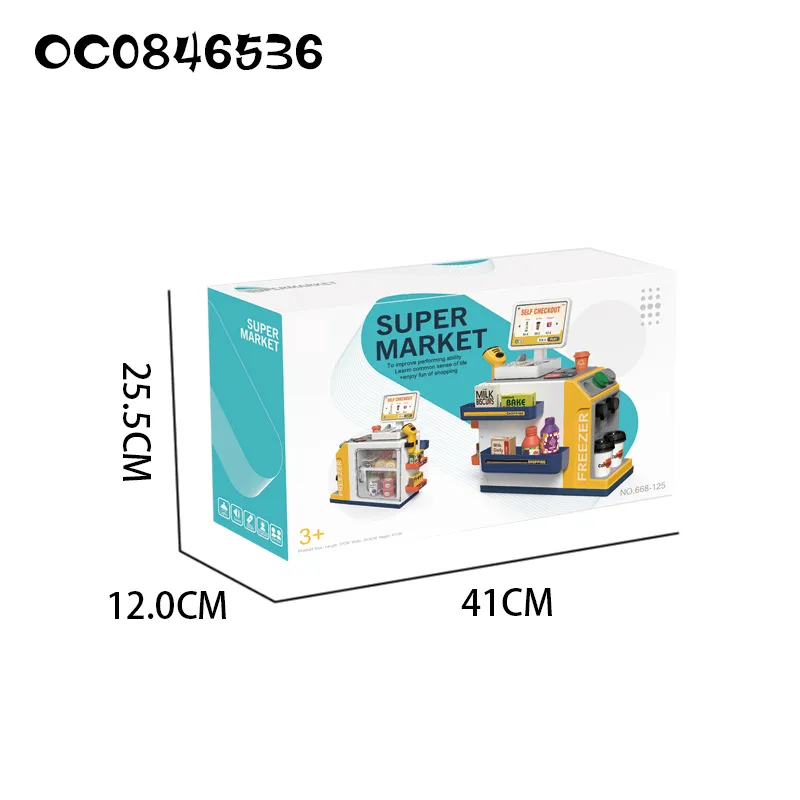 Small Children Games Home Supermarket Play Set Toy with Live Scanner POS Machine Cash Register Toy for Grocery Store