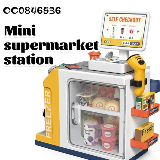 Small Children Games Home Supermarket Play Set Toy with Live Scanner POS Machine Cash Register Toy for Grocery Store