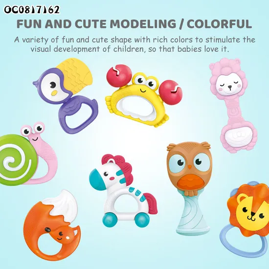 Wholesale Montessori Animal Model Baby Rattles Plastic Baby Sensory Teether Ring Toys