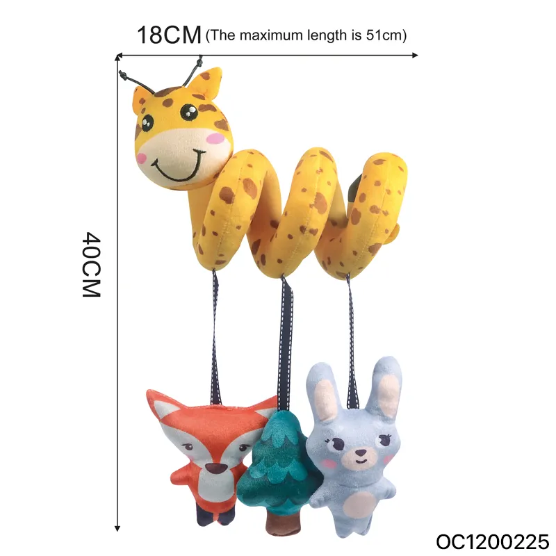 Soft Giraffe Spiral Crib Hanging Toy with Rattle Baby Development Toys Custom Plush Animals Cognition Toys for 6 Month Baby