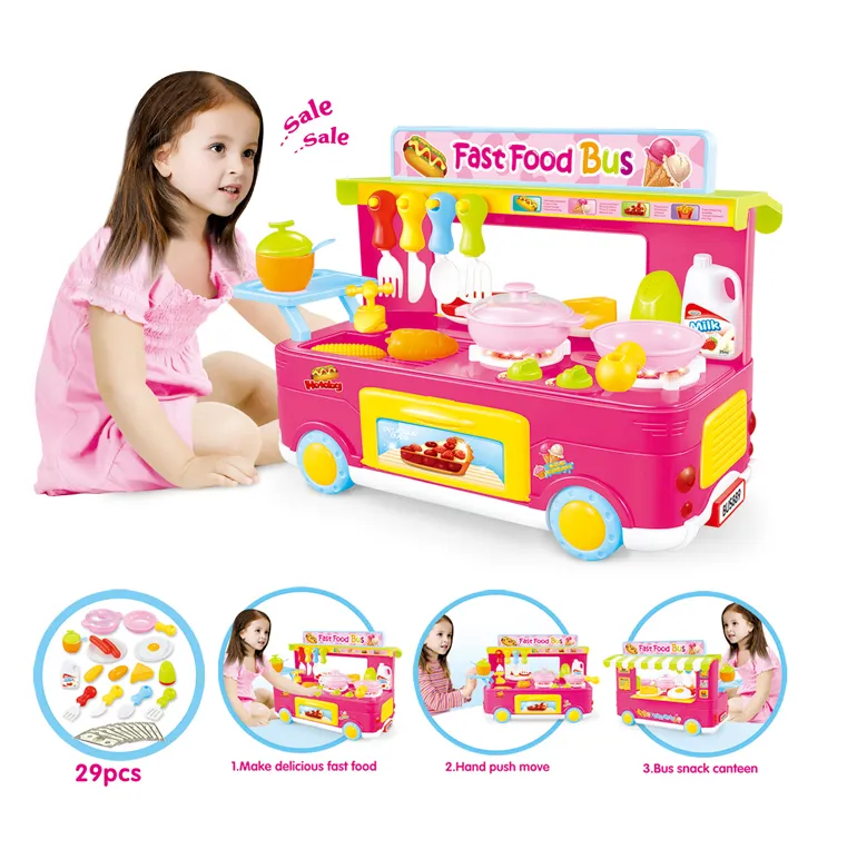 Wholesale Kids Play Pretend Cooking Mini Pink Plastic Educational Kitchen Toy Sets