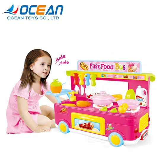Wholesale Kids Play Pretend Cooking Mini Pink Plastic Educational Kitchen Toy Sets