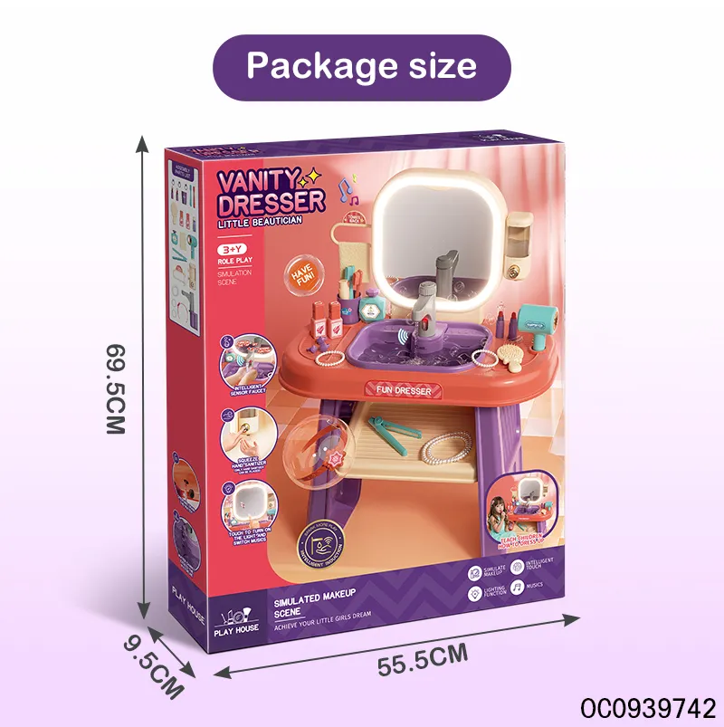 Wholesale Pretend Play Kids Makeup Toy Girls Beauty Makeup Fashion Dressing Table with LED Lights Mirror