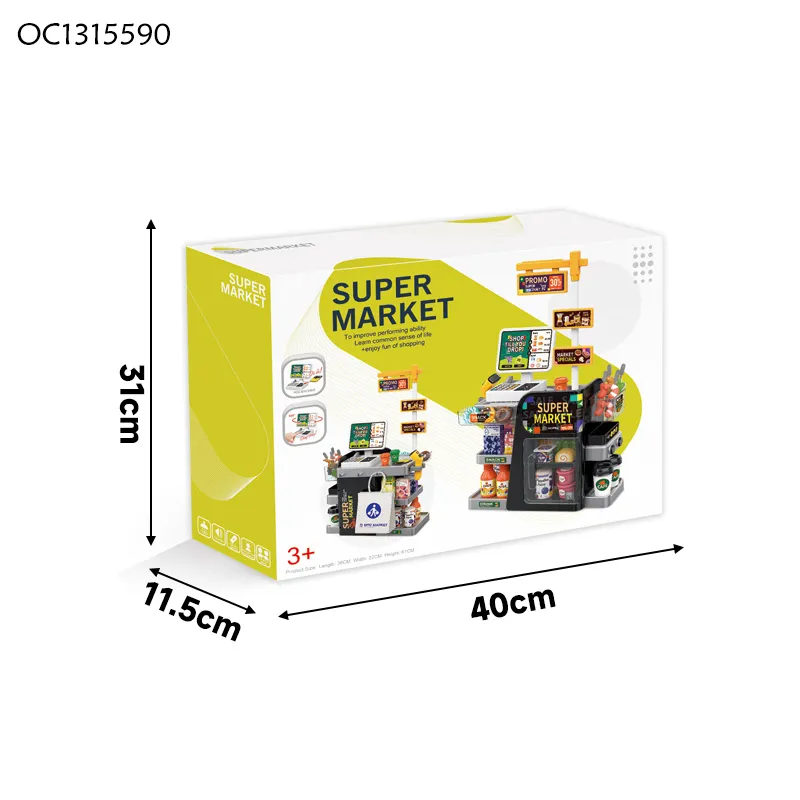 Children Role Play Game Educational Simulation Cashier Toys Equipment Pretend Play Indoor Playground Supermarket Toy with Food