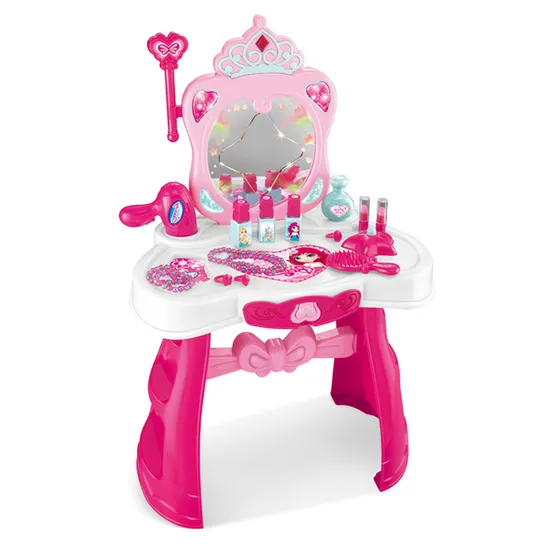 Wholesale Fashion Beauty Mirrored Kids Dressing Table Music Plastic Lighted Makeup Set Toy for Kids