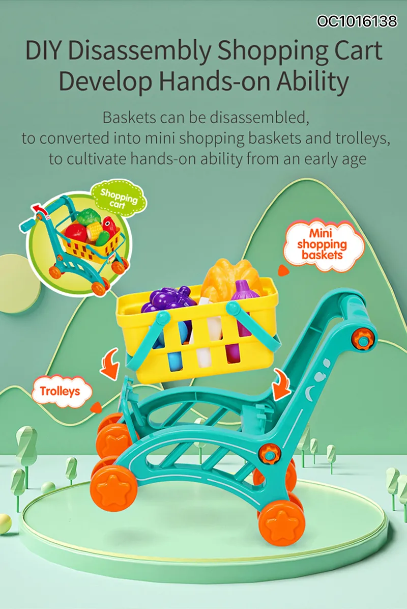 Simulation Food Plastic Toy Electric Mini Refrigerator Pretend City Play Houses with Supermarket Shopping Cart for Kids Children