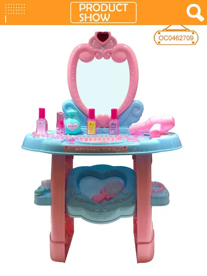 Wholesale Girls Plastic Beauty Fashion Cosmetic Mirrored Dressing Table Pink Kids Play Makeup Toy