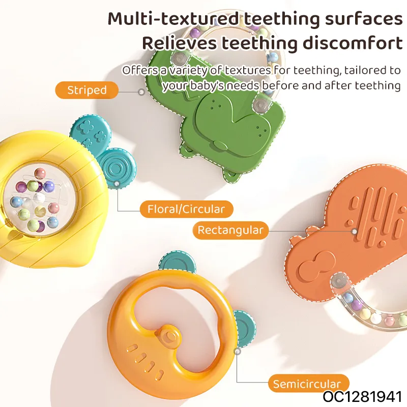Wholesale Food Grade Silicone Rattle Toy Cartoon Animal New Born Baby Teether