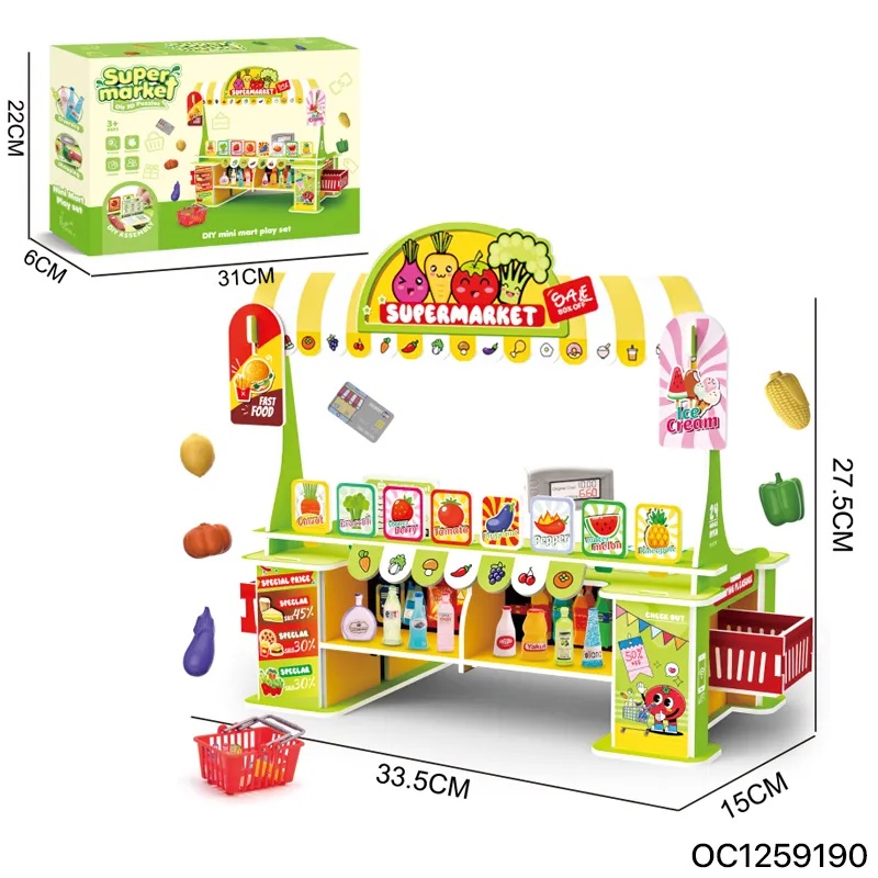 3D Cardboard Building Puzzle Boy and Girls Child Mini Supermarket Shelf Toy Checkout Counter Kitchen Set Toys for Kids
