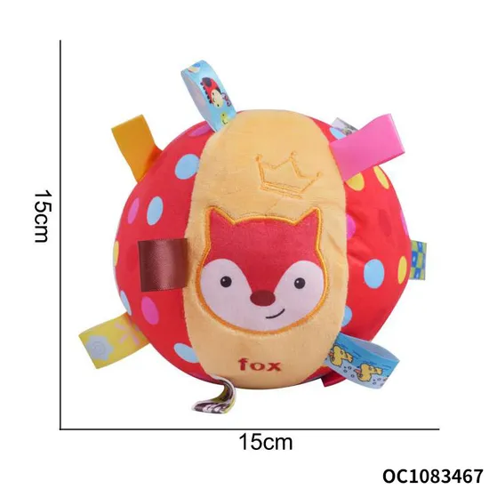 Personalized Cartoon Fox Design Soft Plush Hand Rattle Toy with Sound for New Born Baby Sensory Fidget and Soothing Cloth Ball Toy