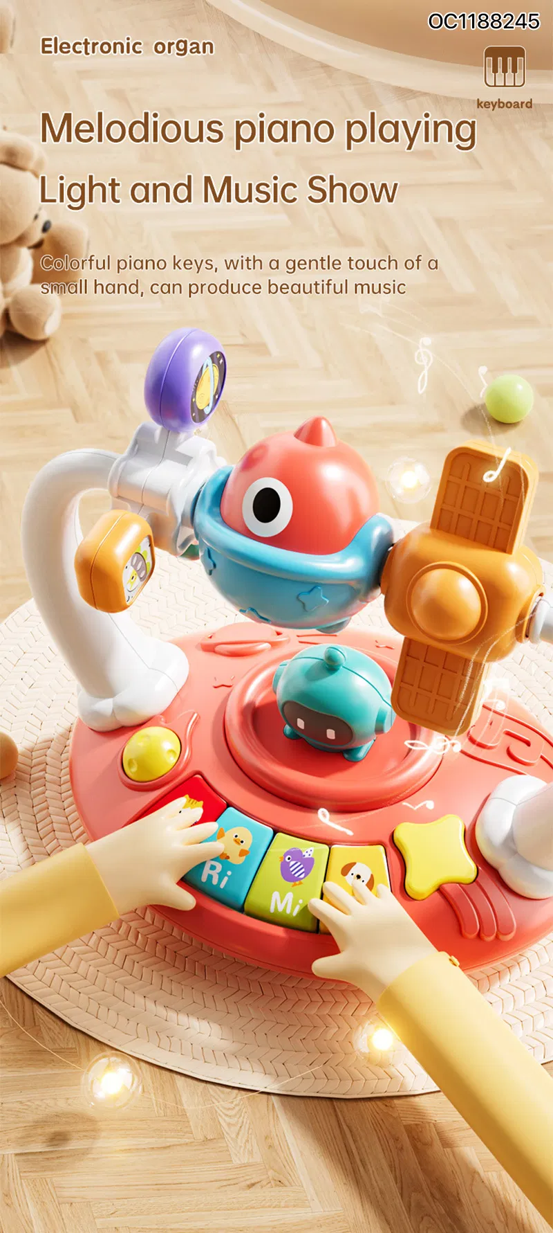 Wholesale Cartoon Dinosaur Design Music Baby Plastic Animal Sound Electronic Small Piano Education Rainbow Keyboard Toy