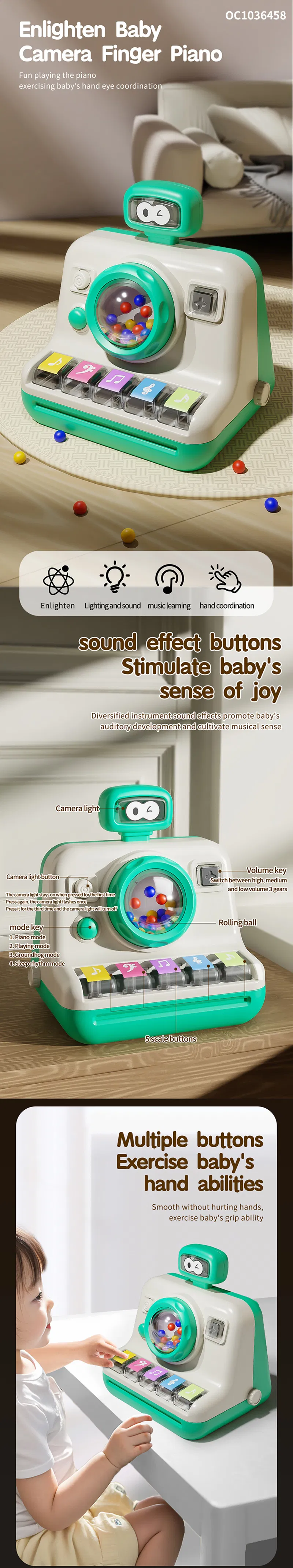 Wholesale Sensory Toy Musical Instruments Kids Toys Educational Learning Baby Piano with Light