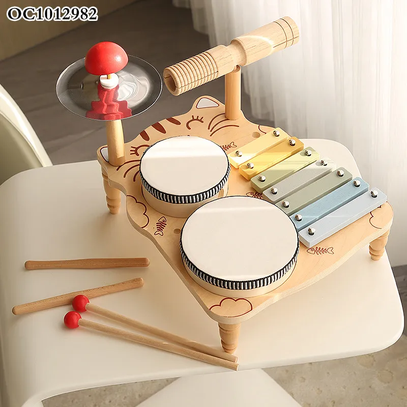 Wholesale Baby Education High Quality Keyboard Kids Wooden Sensory Musical Instrument Drum Toy