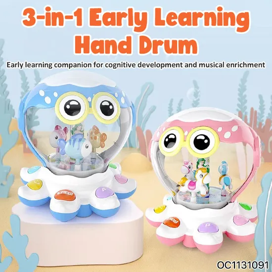 Wholesale Plastic Montessori Educational Interactive Musical Battery Operated Baby Hand Drum with Light and Music