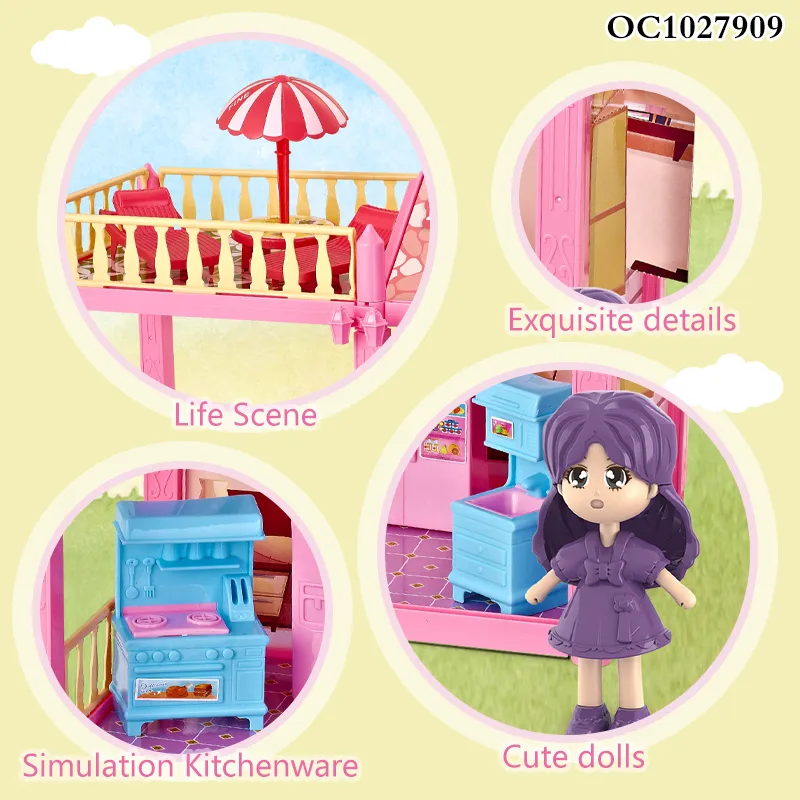 Wholesale DIY Plastic Miniature Doll House Kitchen Miniatures Dream Dollhouse for Girls Pretend