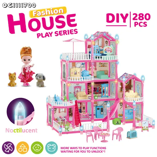 Wholesale Baby Pink Girls Room Doll House Furniture Living Plastic Children House Play Room Gifts Set for Children