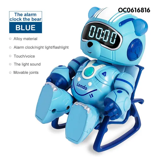 Wholesale Toy Plastic Intelligent Fashion Bear Robot Alarm Clock for Kids with Light Sound