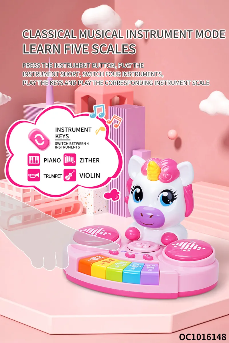 Wholesale Musical Plastic Cartoon Instruments Electronic Keyboards Music Piano Hand Drum Toy with Light up and Music