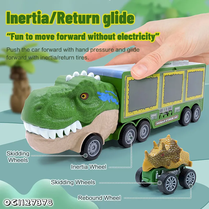 Wholesale Plastic Children Dinosaur Education Friction Truck Car Track Carrier Toy with Light