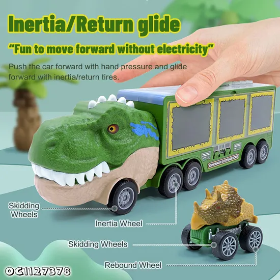 Wholesale Plastic Children Dinosaur Education Friction Truck Car Track Carrier Toy with Light