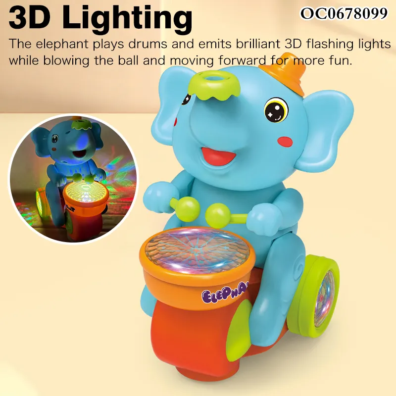 Wholesale Musical Instruments Battery Operated Elephant Sensory Drum Toys with Light Music