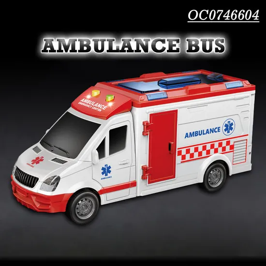 Wholesale Kids Educational Friction Cartoon Small Car Plastic Ambulance Toy with Light Sound