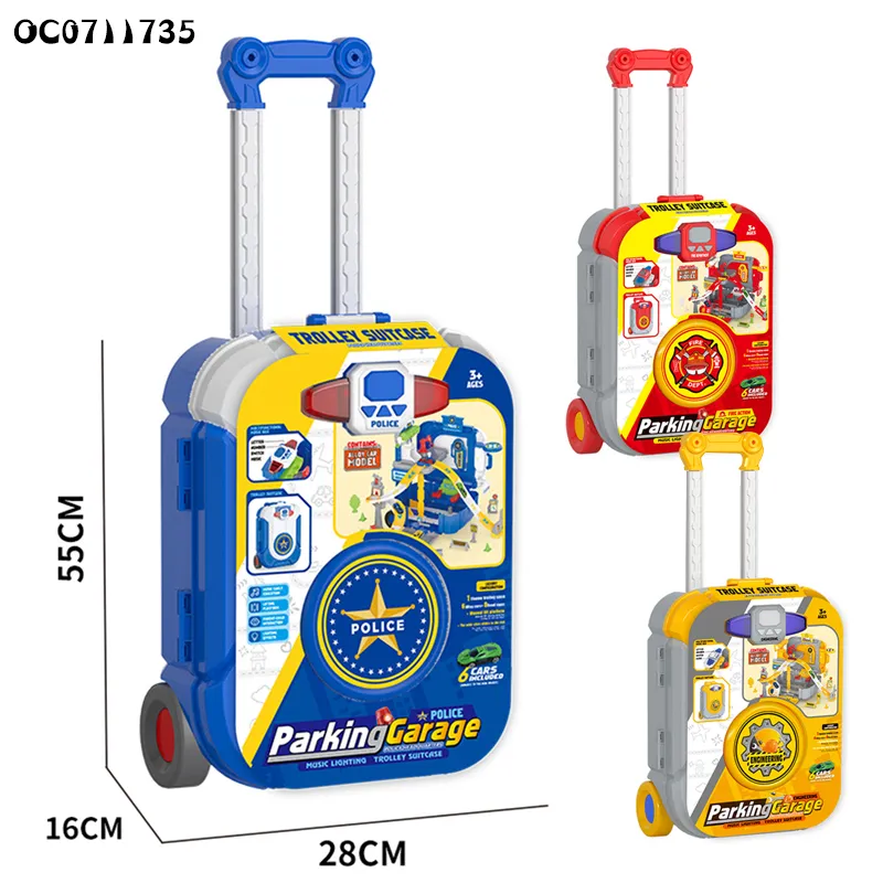 2in1 Trolley Suitcase Electronic Parking Lot Luxury Play Set Car Toys with Mini Alloy Diecast Car Model