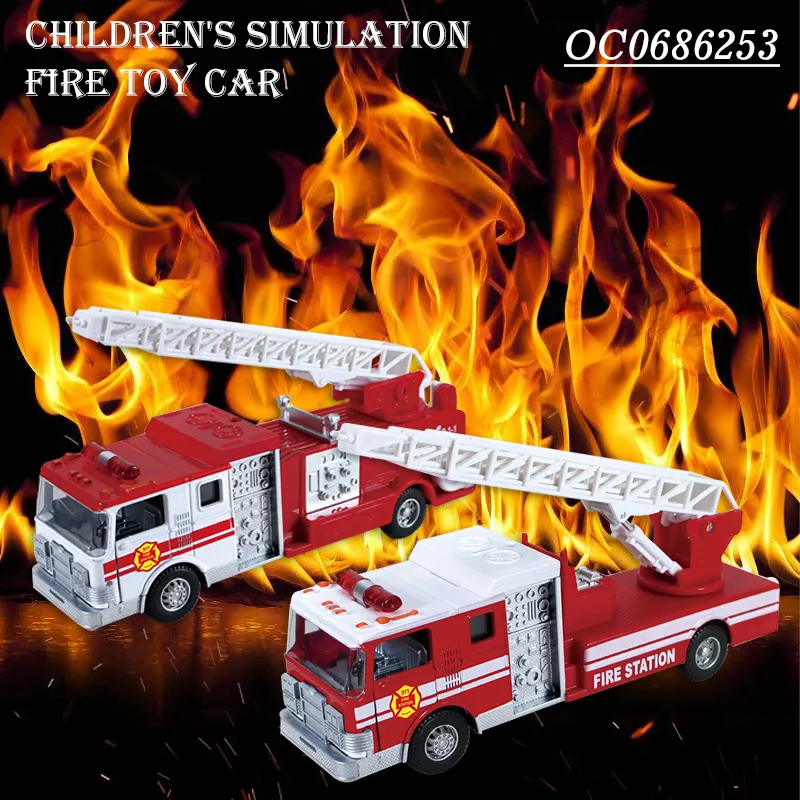 Friction Toy Vehicle Diecast Fire Fighting Truck Rescue Toy with Light Sound