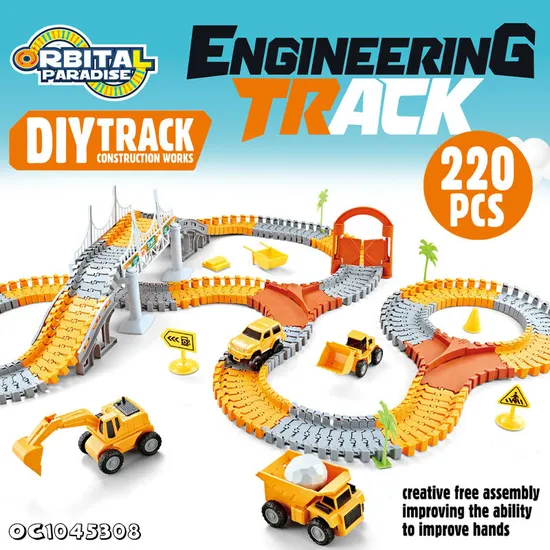 Battery Powered Engineering Truck Flexible Assembly Changeable Track Rail Car Parking Lot Slot Gift Toys for Boys Wholesale