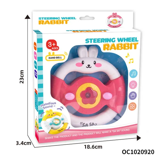 Cartoon Interesting Children Educational Rabbit Driving Car Plastic Musical Baby Steering Wheel Toy for Kids