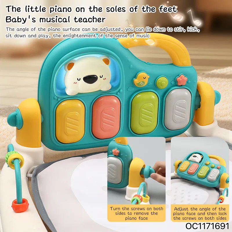 Keyboard Piano Pedal Baby Activity Sensory Play Mat Creative Flooring Crawling Mat with Hanging Rattle Toys