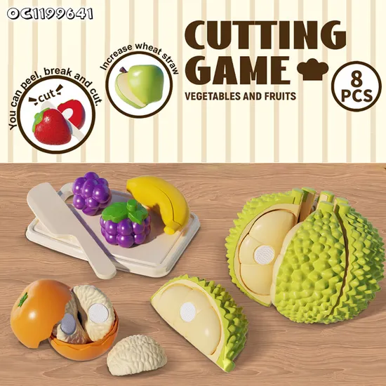 Wholesale 8 Pieces Mini Early Educational Simulated Fruit Vegetables Fruit Pretend Play Kitchen Plastic Food Cutting Toy