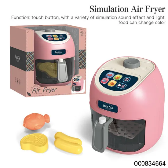 Wholesale Pink Plastic Kitchen Electric Battery Operated Air Fryer Children's Plastic Kitchen Toy for Kids