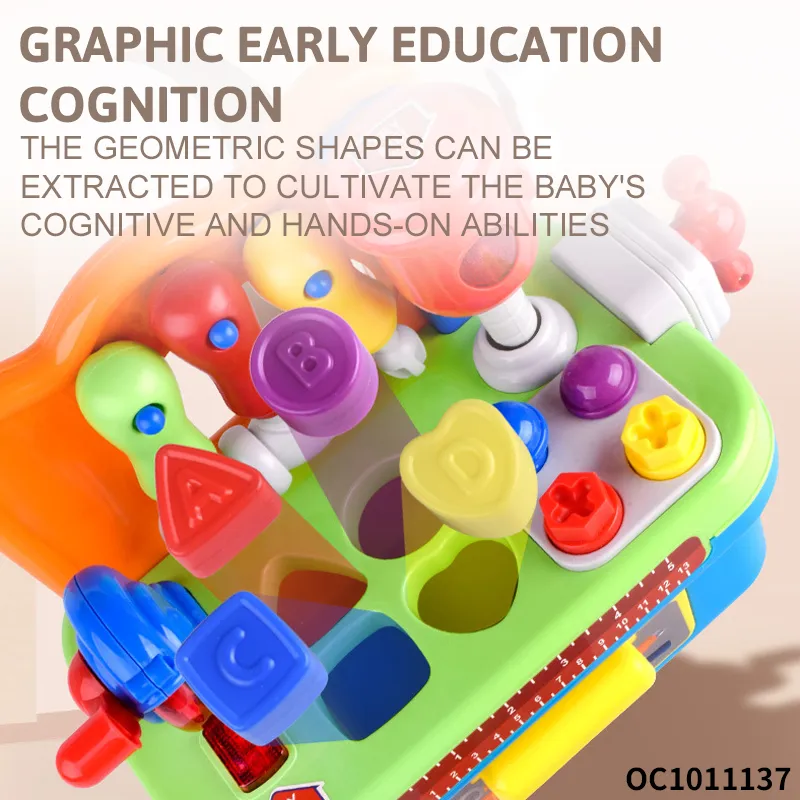 Multi-Accessories Fun Children Kids Pretend Play Construction Table Game Educational Mechanical Tool Box Set with Light Sound