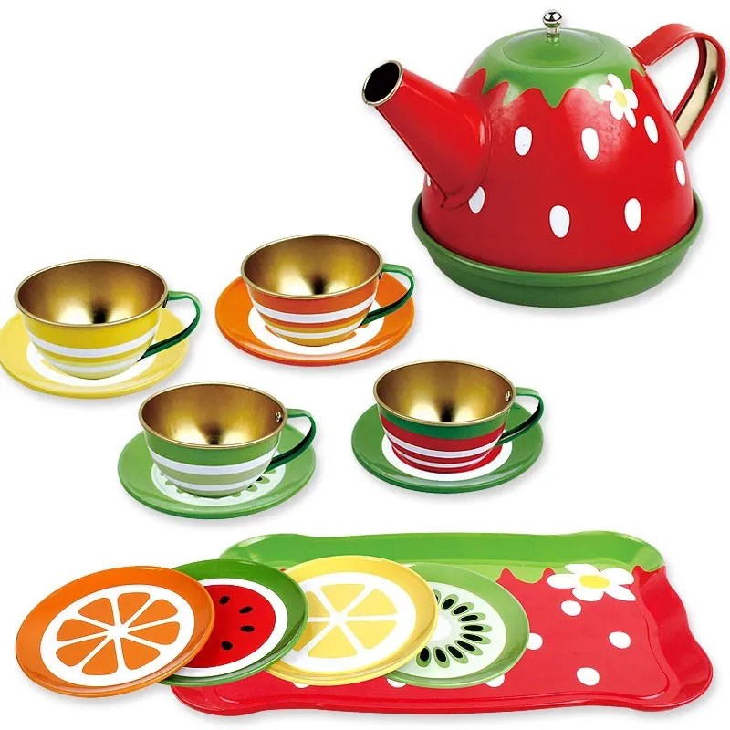 Wholesale Fruit Steel Tea Cups and Toys Mini Kitchen Pretend Gift Play Set